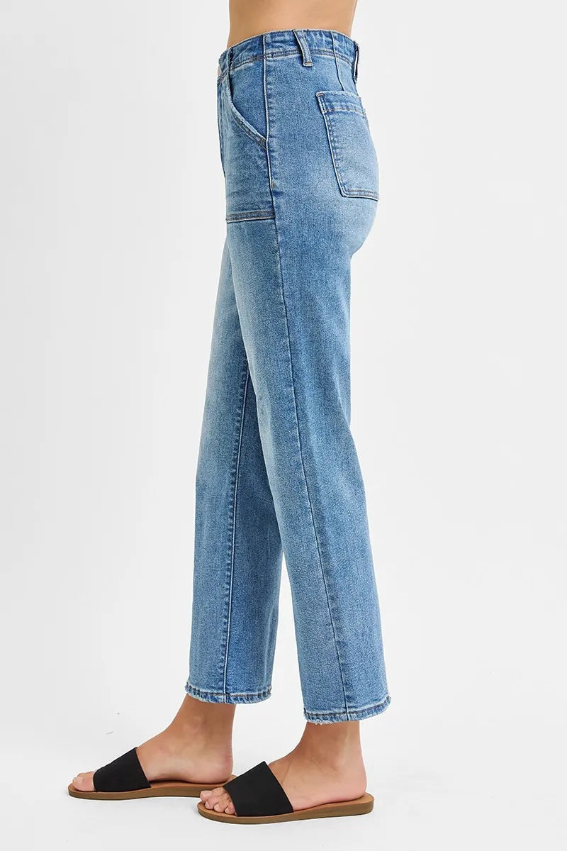 RISEN Full Size High Waisted Bootcut Cropped Jeans Plus Size - Ladyez