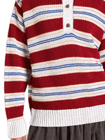 Striped Button Detail Polo Collar Sweater