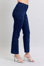 Judy Blue Full Size Hw Work Wear Knee Patch Straight Jeans Plus Size - Ladyez