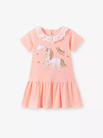 Children's Unicorn Embroidered Lace Collar Casual Dress