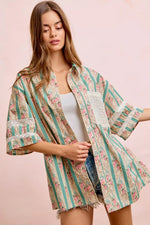 BiBi Eyelet Lace And Floral Mix And Match Shirt Top