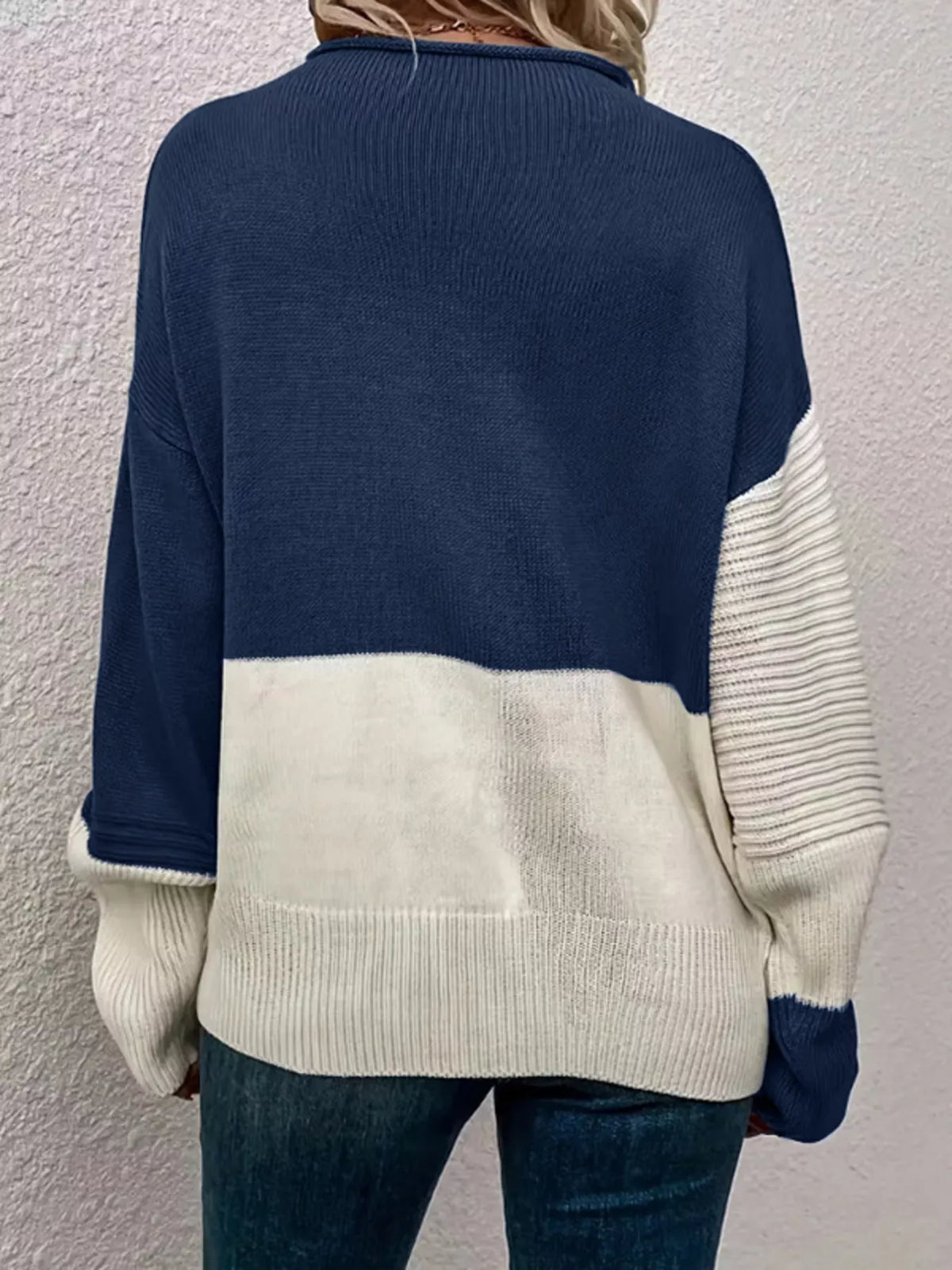 Color Block Ribbed Knit Sweater
