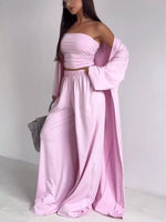 Tube Top & Cardigan & Wide Leg Pants 3-Piece Set