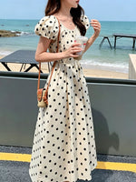 Polka Dot Puff Sleeve Midi Dress