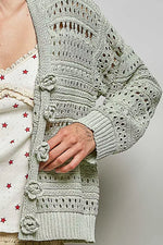 POL Open-Knit Floral Button Cardigan
