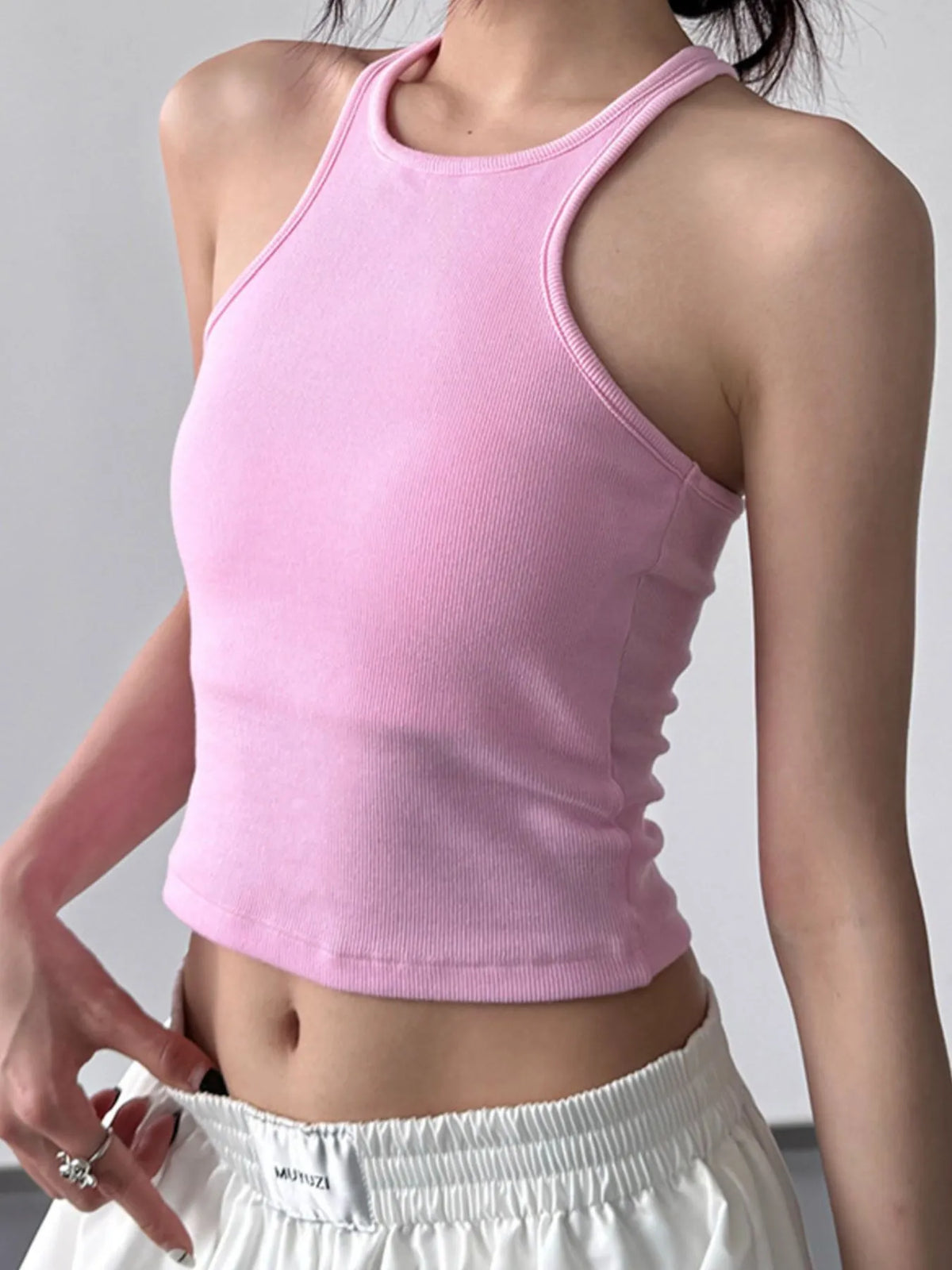 Ribbed Round Neck Crop Tank Top - Ladyez