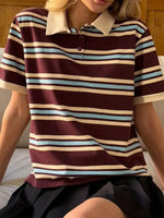 Striped Polo T-Shirt with Contrast Collar - Ladyez