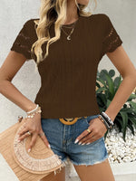 Crochet Lace Short Sleeve T-Shirt - Ladyez