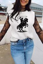 Contrast Trim Round Neck Rodeo Cowboy Sweater Vest