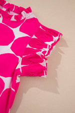 Bubblegum Pattern Frilled Collar Flutter Sleeve Top
