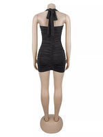 Rhinestone Ruched Halter Neck Bodycon Mini Dress