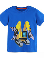 Children's Excavator Graphic Round Neck T-Shirt