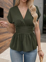 Surplice Short Sleeve Blouse - Ladyez