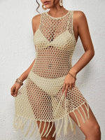 Tassel Hem Hollow Out Sleeveless Cover Up - Ladyez