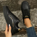 PU Leather Round Toe Flat Sneakers
