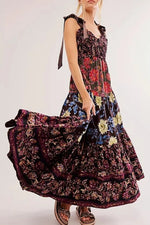 Floral Tiered Maxi Dress with Mixed Print Design