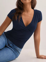 Elegant Wrap V-Neck Slim Fit T-Shirt