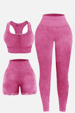 3 Piece Washed Square Neck Wide Strap Active Set - Ladyez