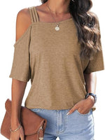 Asymmetrical Neck Half Sleeve T-Shirt - Ladyez