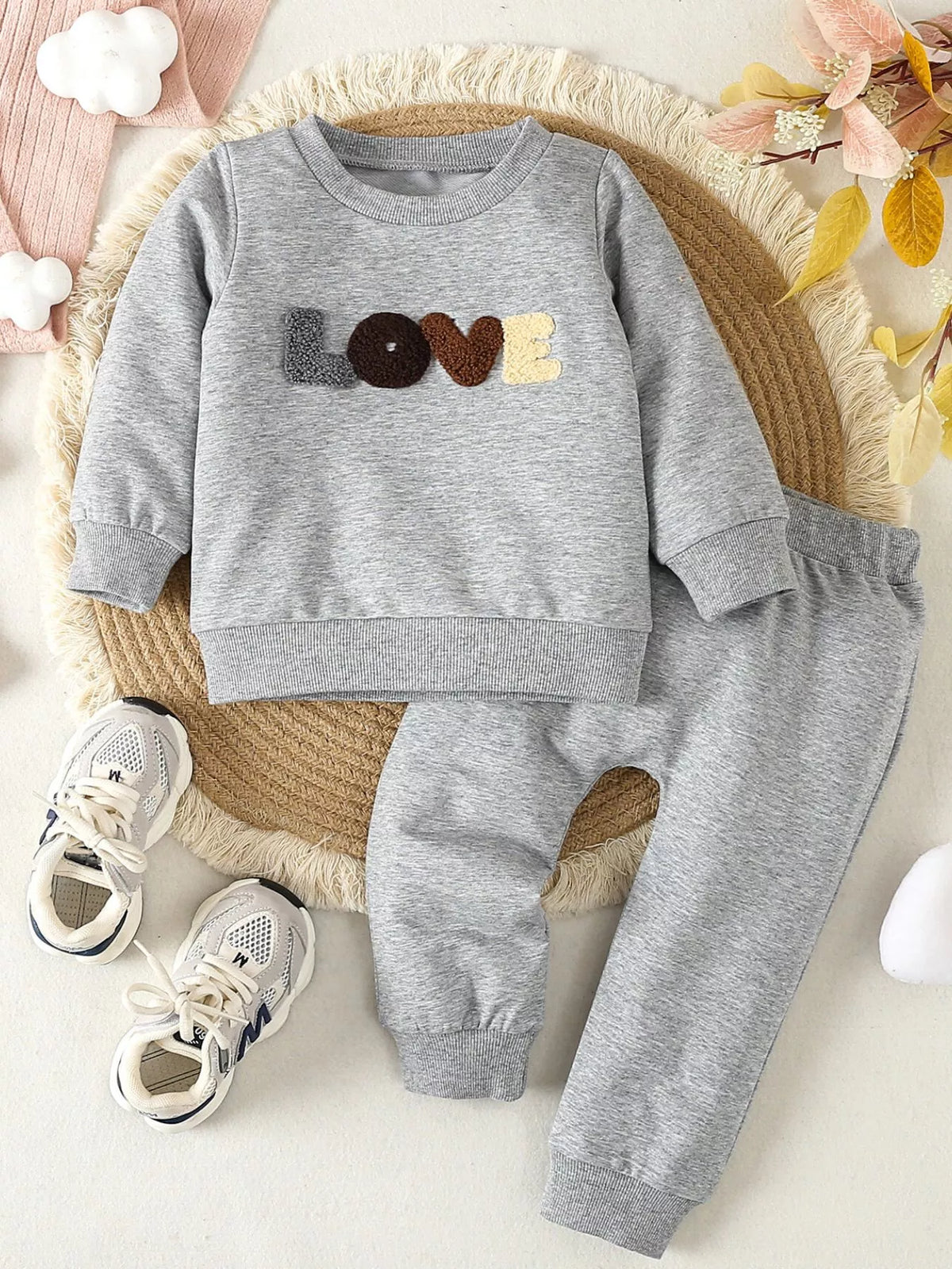 Children's Letter Round Neck Top and Pants Set