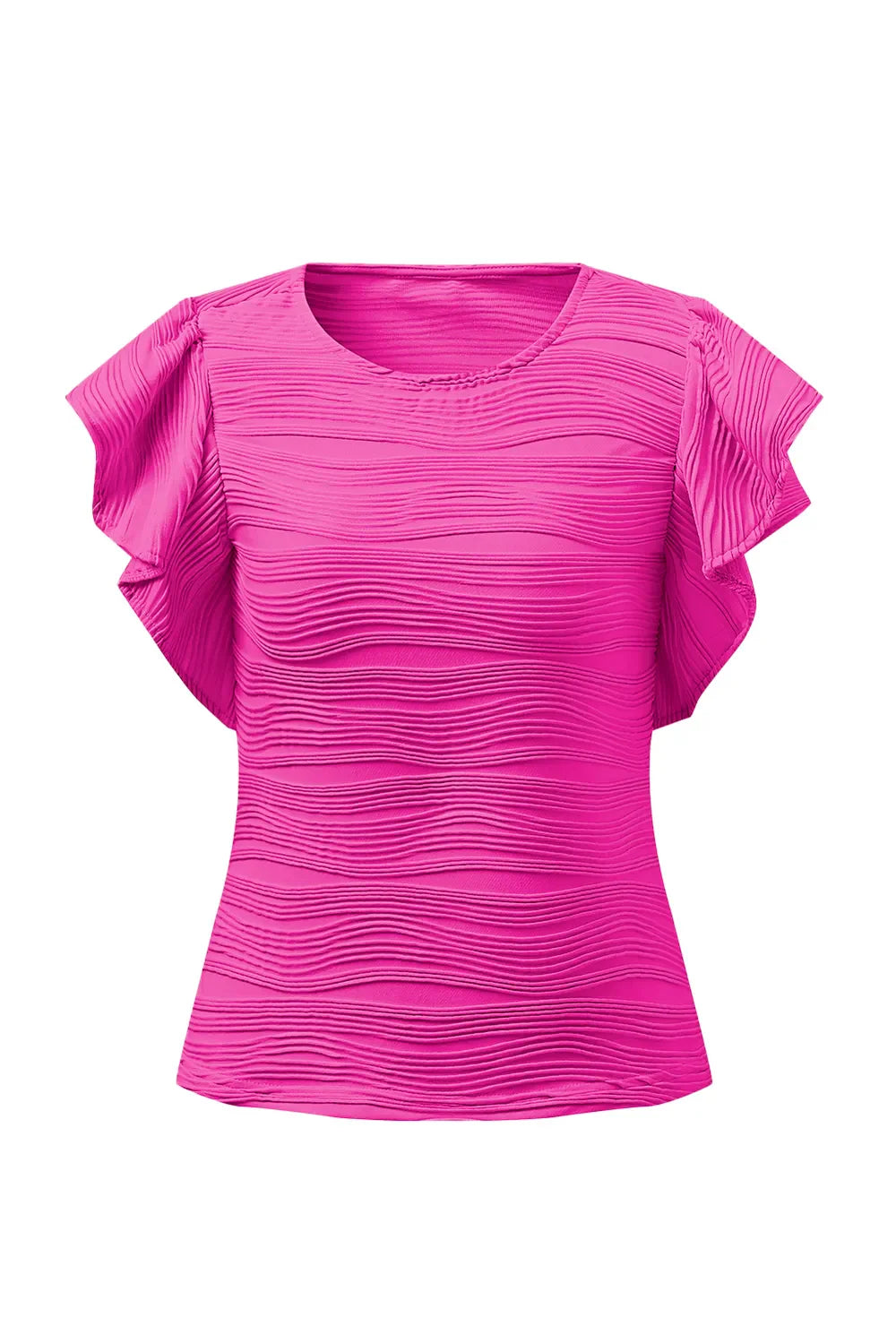 Textured Round Neck Cap Sleeve Top