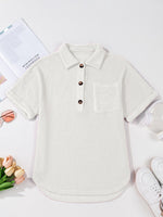 Waffle Knit Button Detail Top
