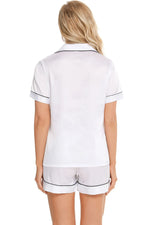 Printed Button Up Short Sleeve Top and Shorts Lounge Set - Ladyez