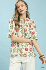 Umgee Floral Button-Front Short Sleeve Top