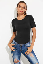 Round Neck Short Sleeve Bodysuit - Ladyez