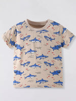 Children's Shark Print Crew Neck Short Sleeve T-Shirt
