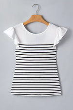 Stripe Contrast Knot Back Ruffle Trim Tank Top