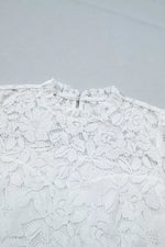 Ruffled Round Neck Long Flounce Sleeve Sheer Lace Blouse