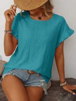 Mandy Eyelet Round Neck Short Sleeve Top - Ladyez