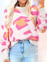 Leopard Print Drop Shoulder Baggy Sweater