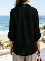 Contrast Trim Button Up Long Sleeve Shirt