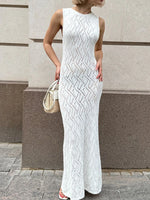 Openwork Eyelet Knit Maxi Dress - Ladyez
