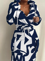Full Size Drawstring Waist Surplice Printed Dress Plus Size
