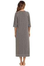 Zip Up Slit Round Neck Night Dress with Pockets - Ladyez