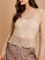 Mesh Floral Lace Long Sleeve T-Shirt - Ladyez