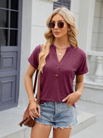 Florira Notched Short Sleeve T-Shirt - Ladyez
