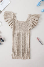 Openwork Ruffled Scoop Neck Knit Top