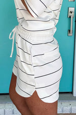 Stripe Half Sleeve Tee and Drawstring Shorts Set