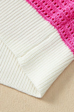 Color Block Crochet Ruffled Short Sleeve Knit Top