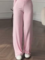 Full Size Round Neck Top and Wide Leg Pants Set Plus Size