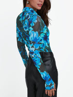 Floral Mock Neck Long Sleeve T-Shirt - Ladyez
