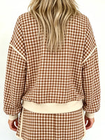 Plaid Long Sleeve Top and Shorts Set