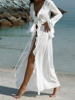 Ruffled Long Sleeve Cover-Up Dress - Ladyez
