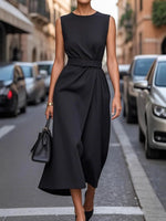 Round Neck Sleeveless Midi Dress - Ladyez