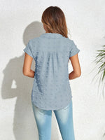 Swiss Dot Button Up Cap Sleeve Shirt