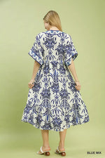 Umgee Mix Floral Border Midi Dress with Pockets